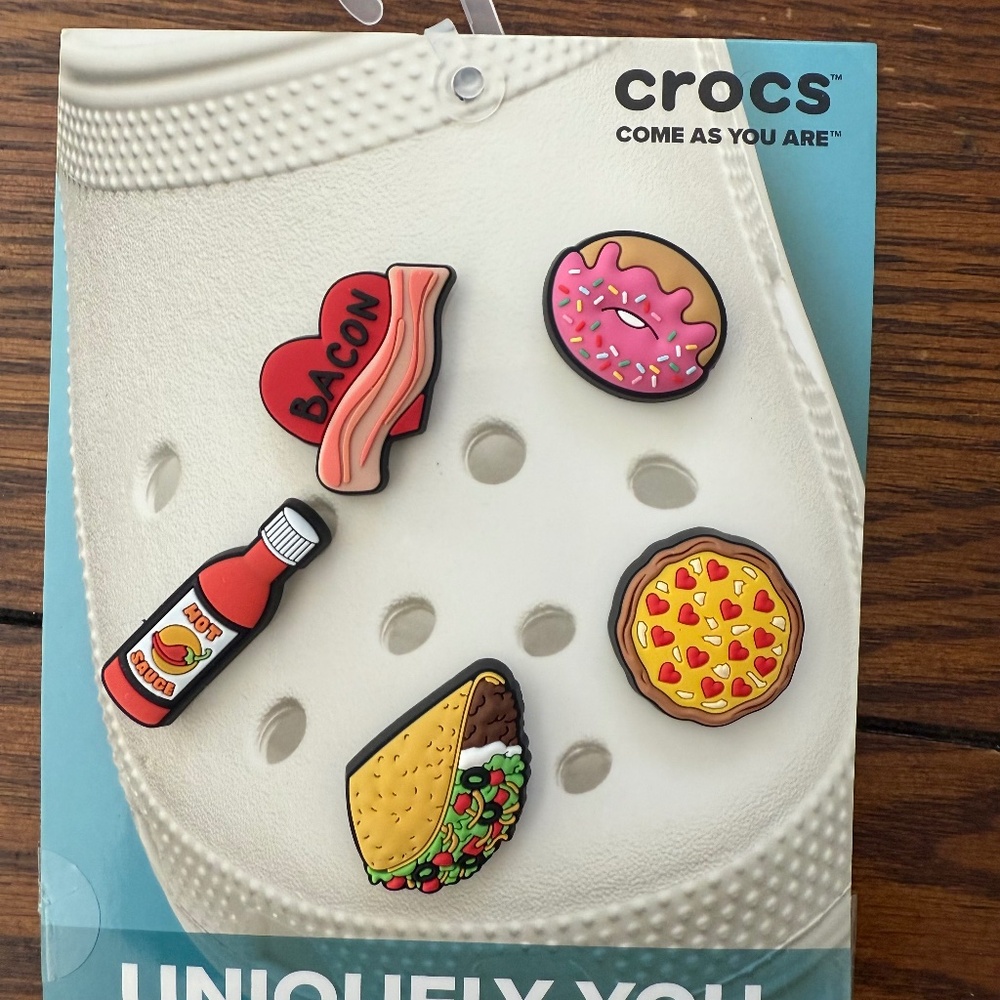 Crocs Jibbitz Charms  Trendy Food: Taco, Pizza, Donut, Bacon, Hot Sauce